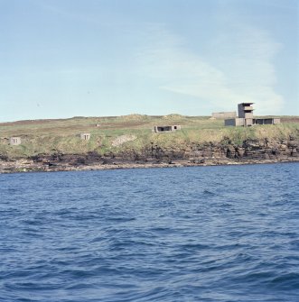 Searchlights, gun emplacement and battery observation post, view from sea to S