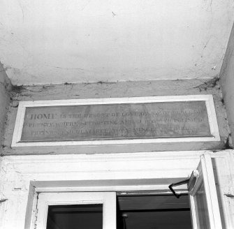 Entrance porch, detail of inscription " HOME IS THE RESORT OF LOVE,OF PEACE, OF PLENTY, WHERE SUPPORTING AND SUPPORTED, POLISH'D FRIENDS AND DEAR RELATIONS MINGLE INTO BLISS"