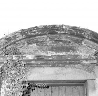 Detail of inscribed garden door pediment inscribed "OF LOVE, OF JOY, OF PEACE, OF PLENTY, FULL, OPPORTUNITY AND SUPPORTED POLISHED........"