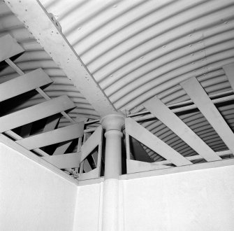 Interior. 3rd floor, detail within typical cubicle, showing how they were constructed within the existing structure of cast-iron columns, beams and vaulted corrugated-iron fireproof ceiling
