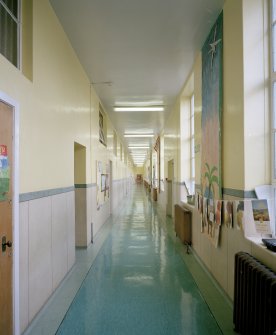 Interior. View of main E/W classroom corridor from E