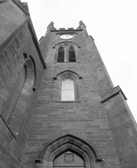 View of E side of tower from below.