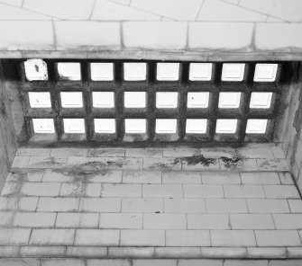 Interior. Detail of one of two 'Lenscrete' panels of reinforced concrete and glass, allowing light from the Union Street pavement above to illuminate the toilets