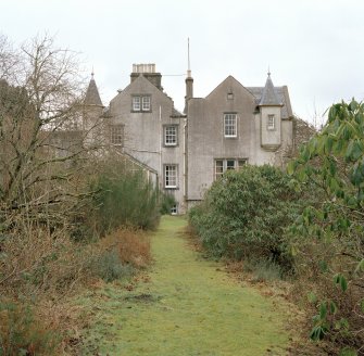 View from West showing 18th century house to the North and 19th century house to the South.
