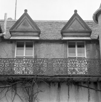 Detail of first floor cast iron balcony outside the principal bedroom