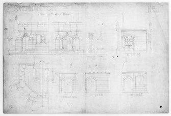 Photographic copy of plan, section, elevation and details of entrance porch.