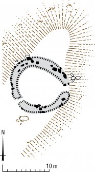 RCAHMS illustration: Plan of hut-circle at Lynebeg