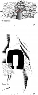 RCAHMS illustration: Fae, limekiln, Ground plan, scale 1:200 and West elevation