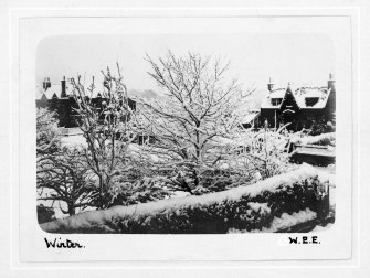 38 Morningside Park.
View from front window.
Titled: 'Winter. W.E.E.'
Caption: 'From 38 Morningside Park front window. Snowstorm, 1899.'