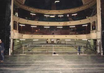 Interior. Auditorium, view from stage during restoration.