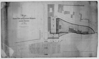 Plan of Flesh, Fish and Fruit and Vegetable Markets, in Market Street, Waverley Markets with Cockburn Street and North Bridge also shown.  Lithograph, scale 1" : 30'.
Original dated "Feb 1860"