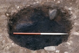 Tulloch Field Site B 1981. FN 10, hearth pit. 0.5m ranging pole divisions