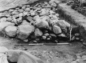 Tulloch Field Site A 1977, section through wall (south-east section). 0.5m ranging pole divisions.