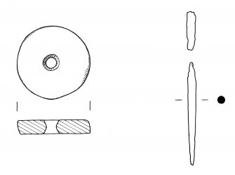 Scanned copy of drawings of spindle whorl and bronze pin fragment from Craig Phadrig. In MS7261/1
