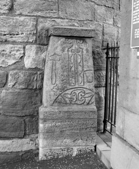 View of face of Abernethy no 1 Pictish symbol stone, from 'Mornington', School Wynd, and now held at Abernethy Round Tower, Abernethy.
