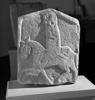 View of reverse of Meigle no. 3 Pictish cross slab on display in Meigle Museum.