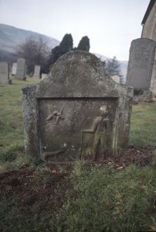 View of headstone dated 1764, Old Fintry Parish Churchyard.
