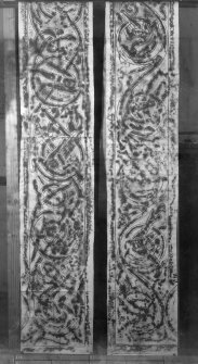 Photographic copy of two rubbings showing the upper side interlacing details from the face of the Hilton of Cadboll Pictish symbol stone, originally from Hilton of Cadboll, now in the National Museums of Scotland.