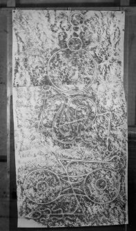 Photographic copy of rubbing showing detail of the face of the Picardy Stone Pictish symbol stone, Myreton Farm, Insch, Aberdeenshire.