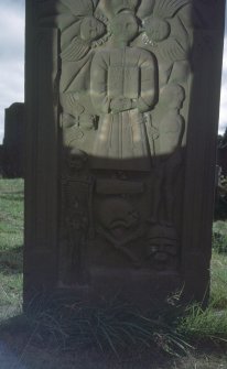 Detail of headstone to John Leyburn d.1737, Mochrum Old Parish Church burial ground.