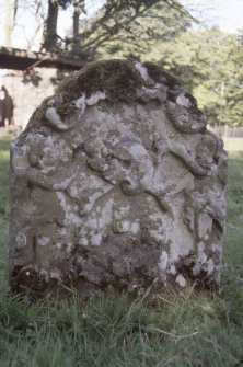 View of 18th century headstone, Soulseat Abbey.