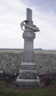 View of Campbell monument with rope and anchor, Kinneddar Old Parish burial ground.