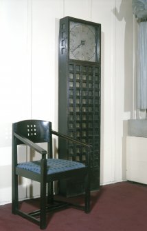 View of clock and chair in Glasgow School of Art.
