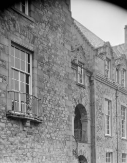 View of part of Ardkinglas House, North West front, showing balcony rail with initial 'A. N'.
