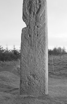 View of face of Maiden Stone Pictish cross slab.