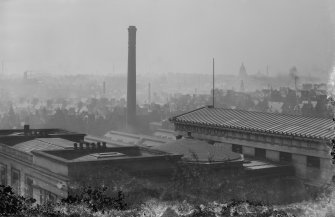 View of New Street Gasworks from Calton Hill, also showing roof of the Royal High School, Edinburgh