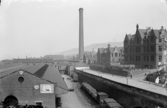 View of New Street Gasworks and two schools looking east, Edinburgh.