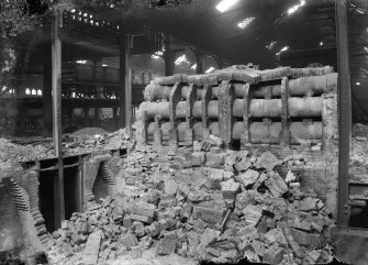 View of demolition of horizontal retorts at New Street Gasworks, Edinburgh.