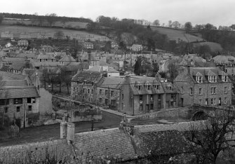 View of Jedburgh centred on 1 and 2 Duck Row and 40 and 42 Canongate, from south east.