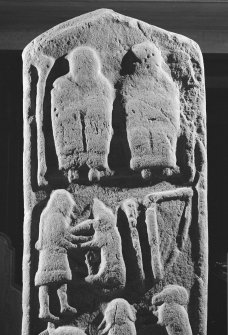 Detail of reverse of the Aldbar cross slab in Brechin Cathedral.