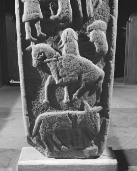 Detail of reverse of the Aldbar cross slab in Brechin Cathedral.