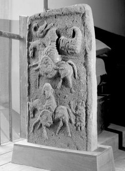 View of reverse of Menmuir no.1 cross slab in Menmuir Parish Church.