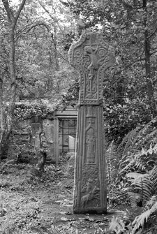 Kilberry. Front of standing cross [Nos. 14, 18]. NB This cross is set in a base bearing one or more incised circles with radial lines and central pit, also a shallow cup-mark closed by a plug which fits it exactly (4.5 x 5"). Cross-base at Kilmory Knap is the same.