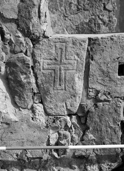 House 16, St. Kilda Village.
Detail of cross incised stone on house.