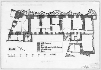 Photographic copy of drawing showing plan of different building phases.