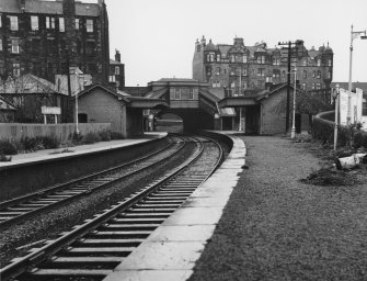 Abbeyhill Station: view looking North East, showing up and down platform buildings