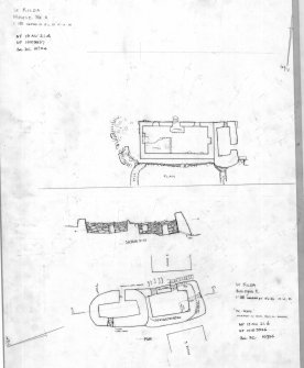 St Kilda, Village Bay. Survey drawings of (1) House 8 and Blackhouse I, and (2) Blackhouse E. 
