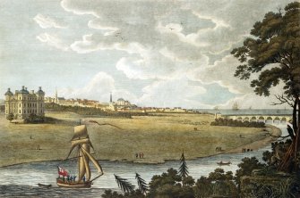 Photographic copy of painting showing view of the town of Banff with Duff House and The New Bridge.