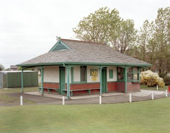 View of Medal starter's box, Monifieth Golf Links, Dundee, from South-West.