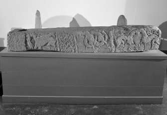 View of side of Meigle no.9 grave slab on display in Meigle Museum.