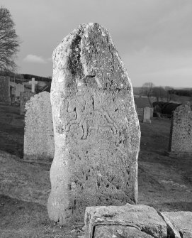View of reverse of Migvie Pictish cross slab.