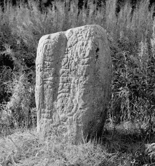 View of face of Keith Hall Pictish symbol stone.