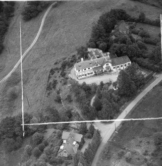 ""Covenanters Inn"", Aberfoyle, Perthshire, Scotland, 1953. Oblique aerial photograph taken facing North/East. This image was marked by Aerofilms Ltd for photo editing. 