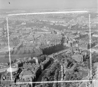 Princes Street, Caledonian Hotel Edinburgh, Midlothian, Scotland. Oblique aerial photograph taken facing North/West. This image was marked by AeroPictorial Ltd for photo editing.