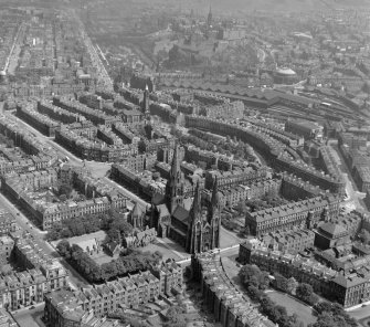 St Mary's Cathedral from North/West Edinburgh, Midlothian, Scotland. Oblique aerial photograph taken facing East. 