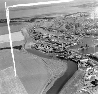 General View of docks Grangemouth, Stirlingshire, Scotland. Oblique aerial photograph taken facing East. This image was marked by AeroPictorial Ltd for photo editing.